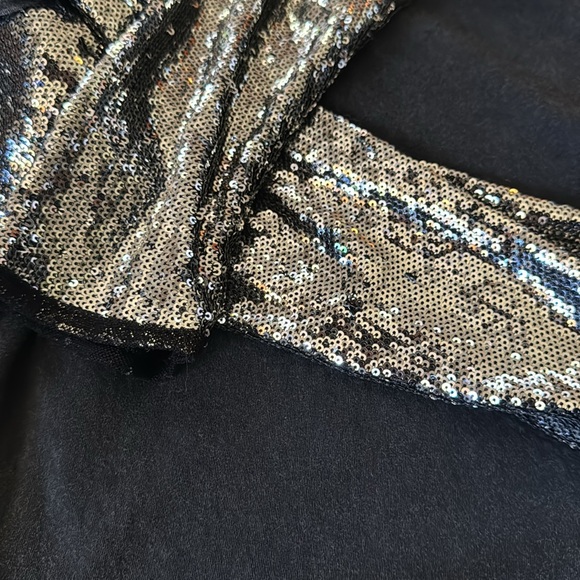 Women's Black Top with Silver Sequin Sleeves - Picture 3 of 3